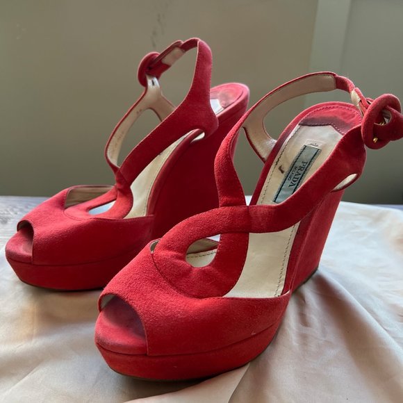 Prada Suede Wedge Heels - Salmon Pink Size 36 - Picture 2 of 11